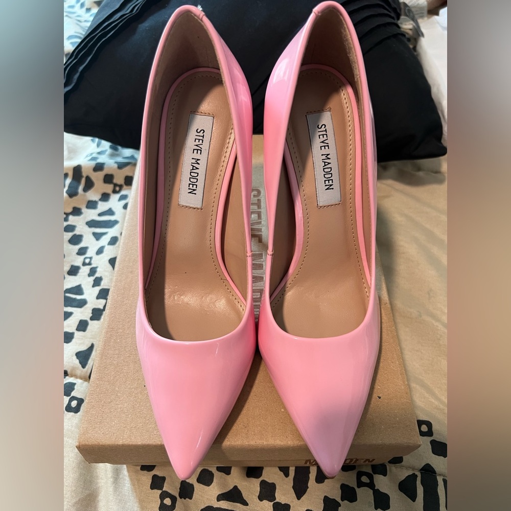 Pink patent heels